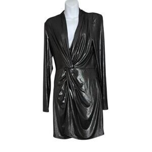 Ramy Brook Faye Dress Front Twist Shimmering Metallic Mini Size 8 New